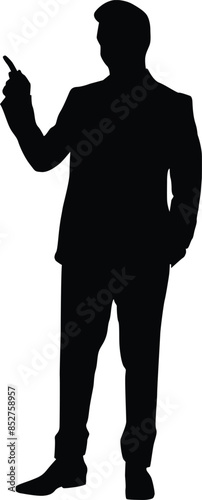 Executive men in different mood standing, walking and leaning silhouette  