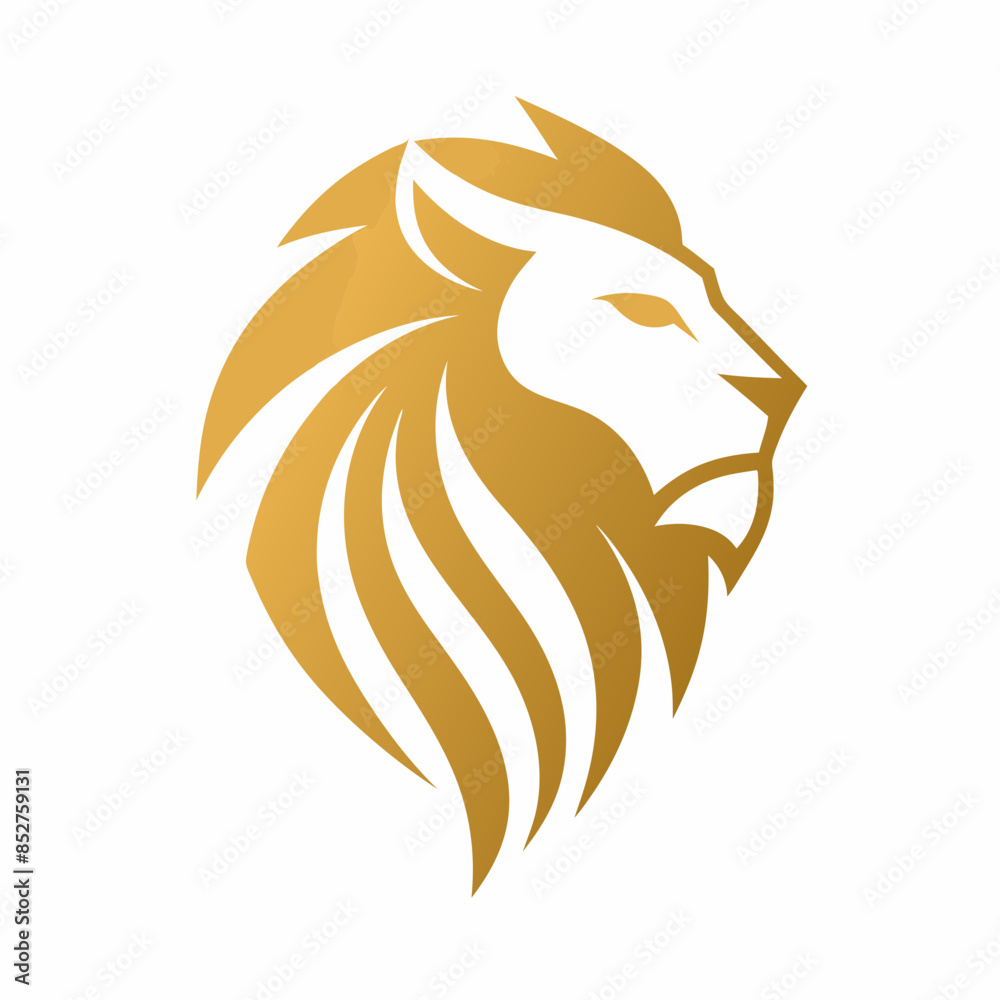 Golden lion head logo on white background Golden lion head logo on white background