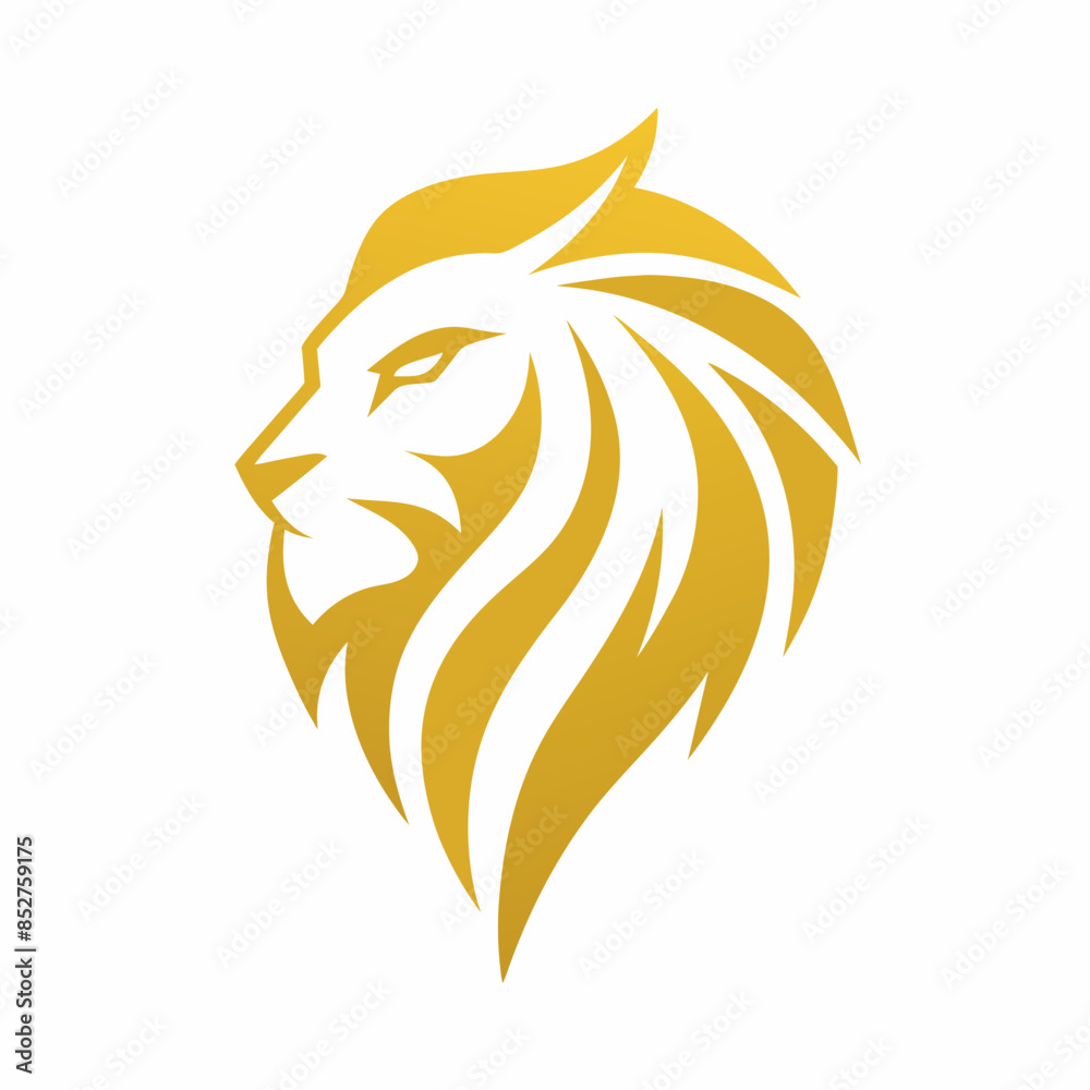 Golden lion head logo on white background Golden lion head logo on white background