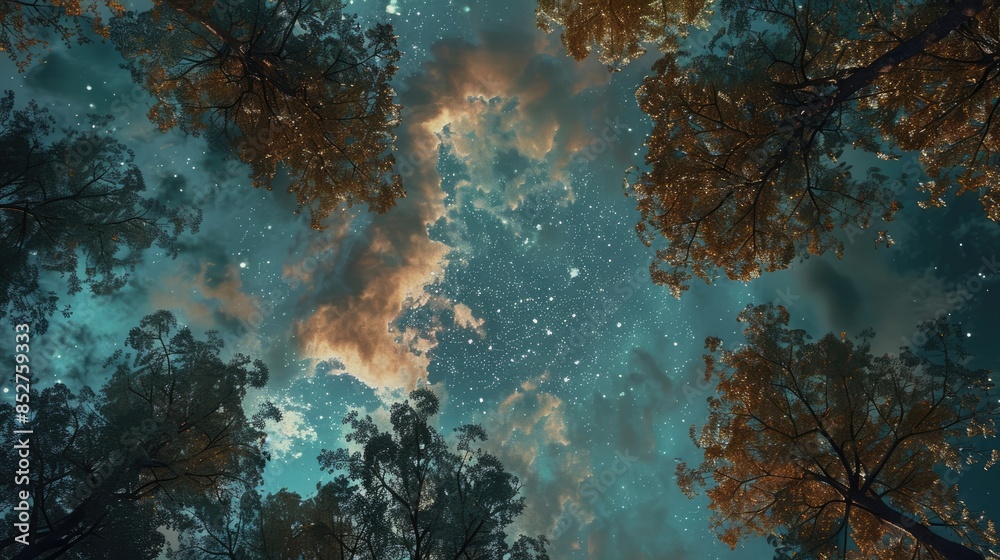 Obraz premium Viewing the sky from amid the trees