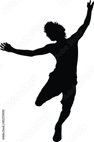 Casual sportsman jumping and showing sportsmanship 