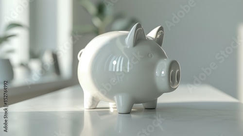 The White Ceramic Piggy Bank. photo