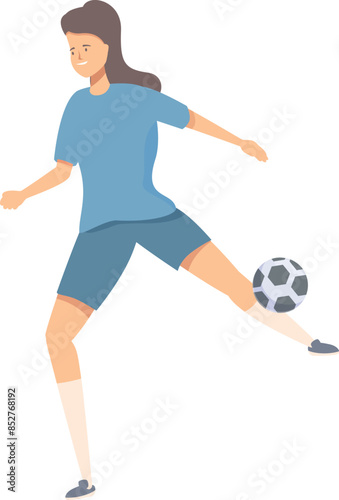 Female athlete is kicking a soccer ball during a game, showcasing athleticism and sportsmanship