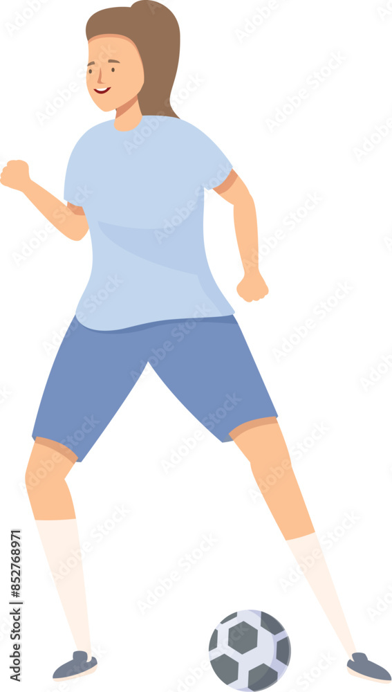Female soccer player running with ball, woman playing football, sport competition illustration Female soccer player running with ball, woman playing football, sport competition illustration