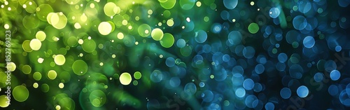 A green and blue background with many small circles. The circles are of different sizes and colors. The background is a mix of green and blue, creating a vibrant and lively atmosphere