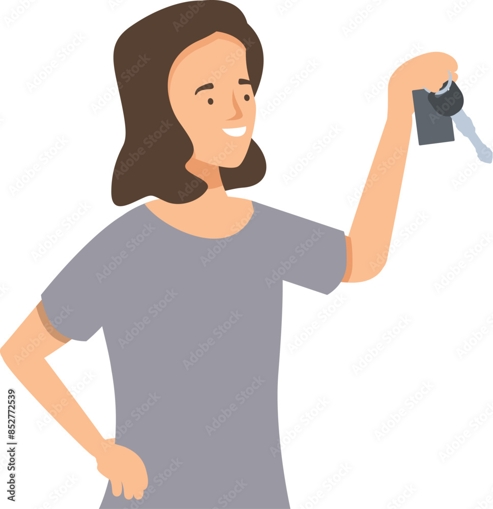 Young woman is holding up new car keys and smiling Young woman is holding up new car keys and smiling
