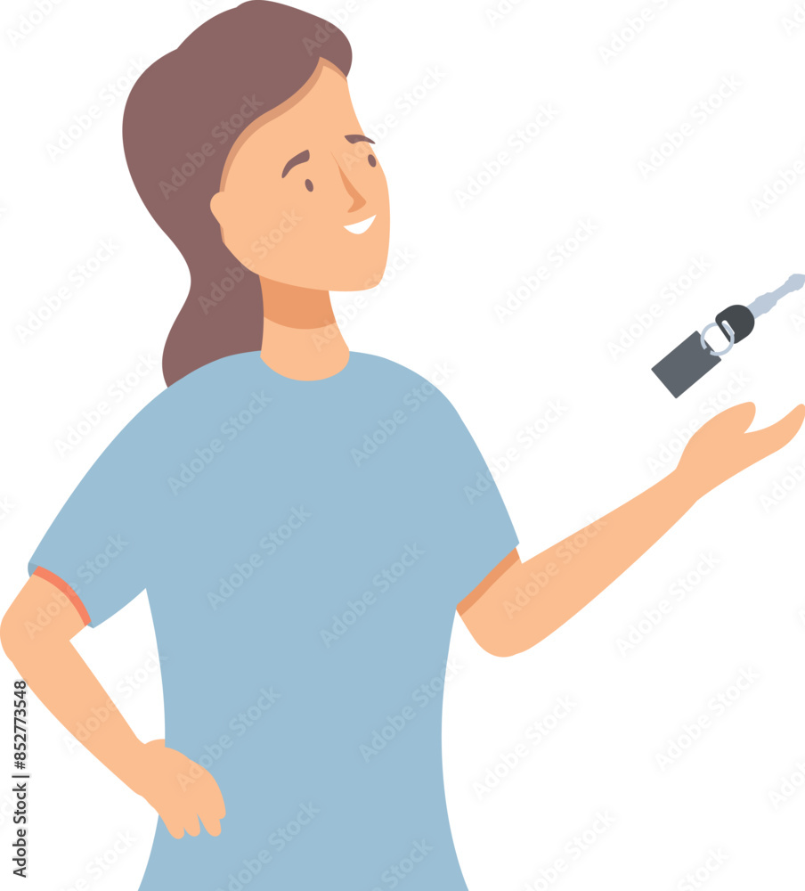 Happy young woman tossing car key, celebrating buying new vehicle Happy young woman tossing car key, celebrating buying new vehicle
