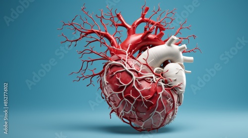 Detailed human heart vessels on a striking dark blue background for captivating visuals photo
