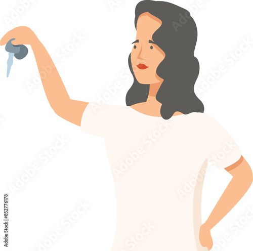 Happy woman holding new house keys proud homeowner