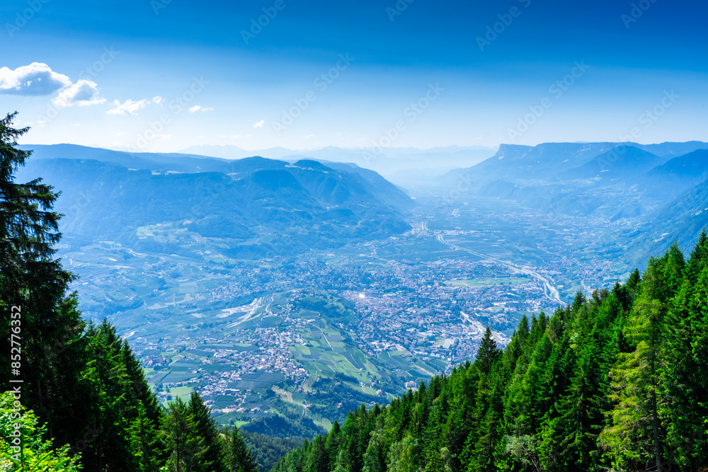 Fototapeta premium Hiking Hochmuth Southtyrol near Dorf Tirol. With sights over Meran.
