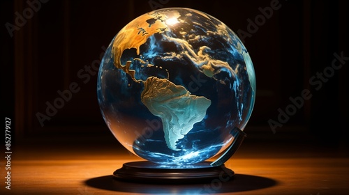 Illuminated Crystal Globe Displaying Earth's Continents and Oceans