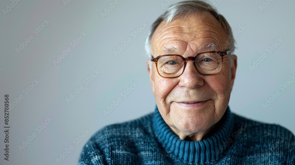 Portrait of a happy elderly man with glasses and a knitted sweater. Senior man with a warm smile, looking directly at the camera. Lifestyle and retirement concept. AI Portrait of a happy elderly man with glasses and a knitted sweater. Senior man with a warm smile, looking directly at the camera. Lifestyle and retirement concept. AI