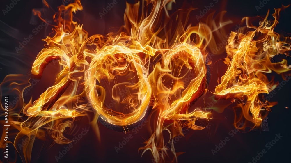 Fototapeta premium A picture of a firey number that says 2024 on it, AI