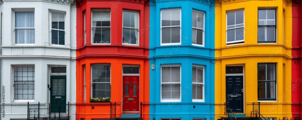 Obraz premium Victorian terrace house with colorful facades.