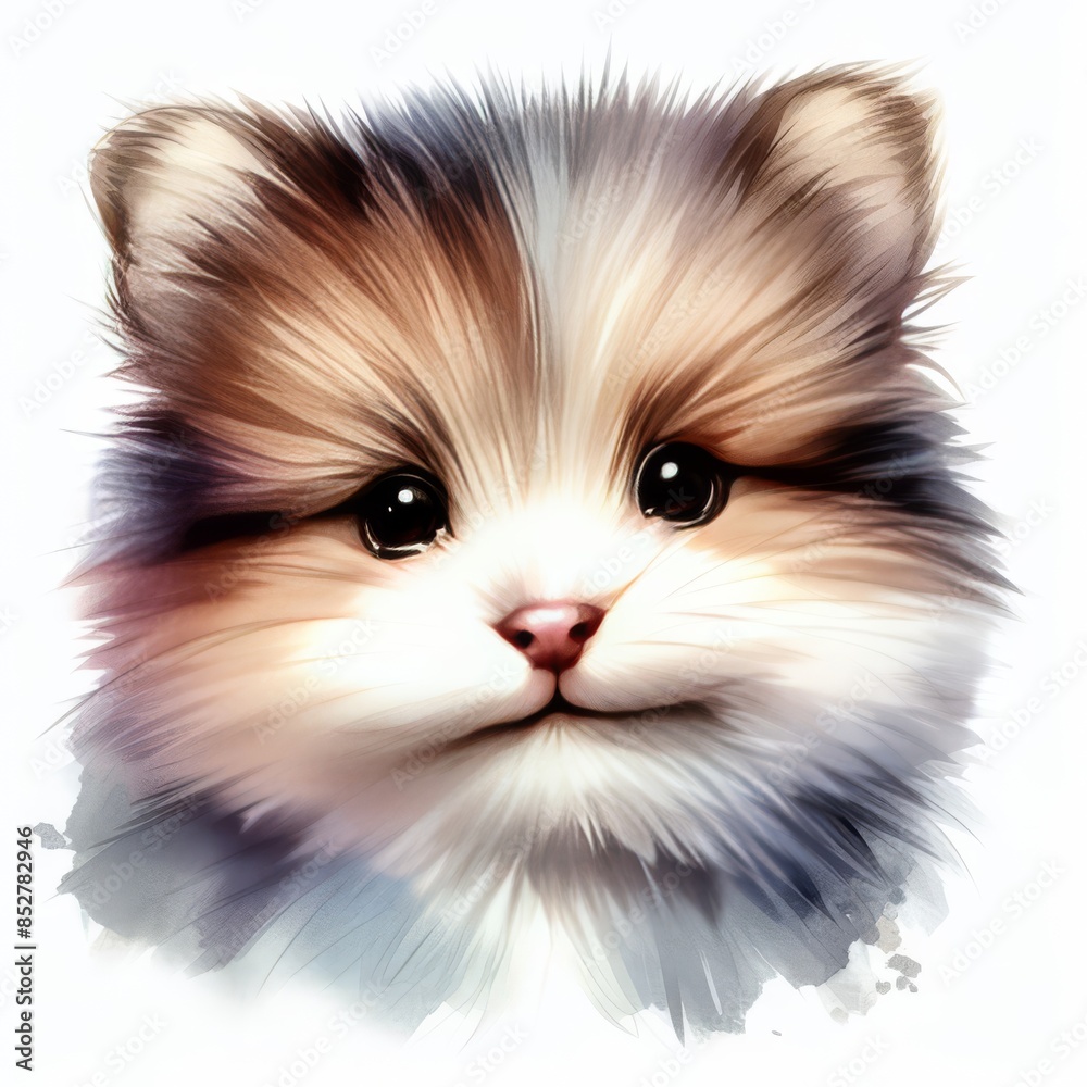 Obraz premium An adorable portrait of a fluffy puppy with soft fur and big, expressive eyes. The heartwarming image captures the innocent charm and irresistible cuteness of the young pup, perfect for animal lovers