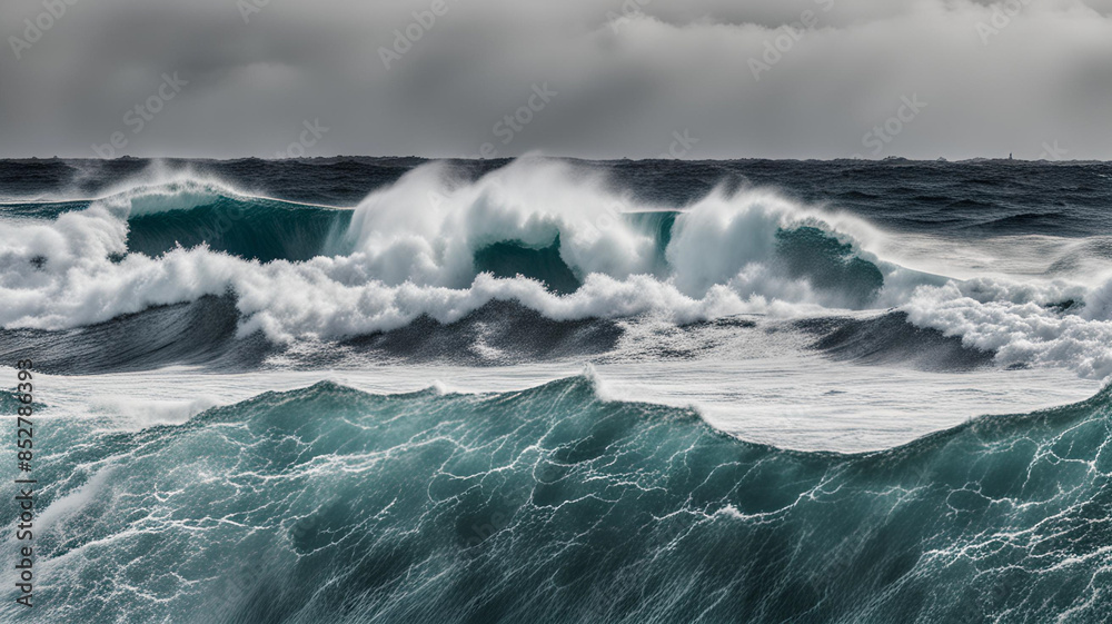 Fototapeta premium big and powerful waves in the middle of the ocean