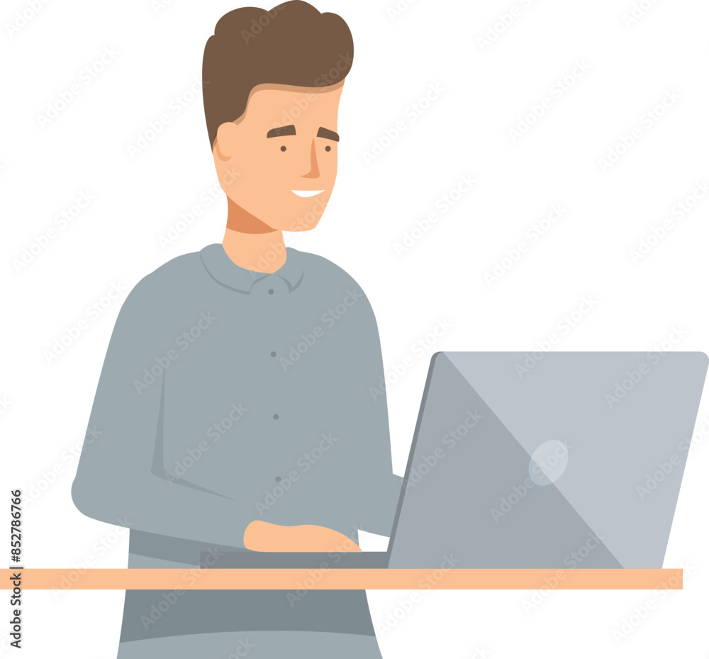 Man is sitting at a desk working on a laptop computer Man is sitting at a desk working on a laptop computer
