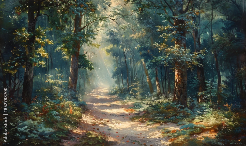 Obraz premium Forest path with dappled light