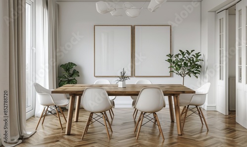 Cozy dining room with a blank wall art