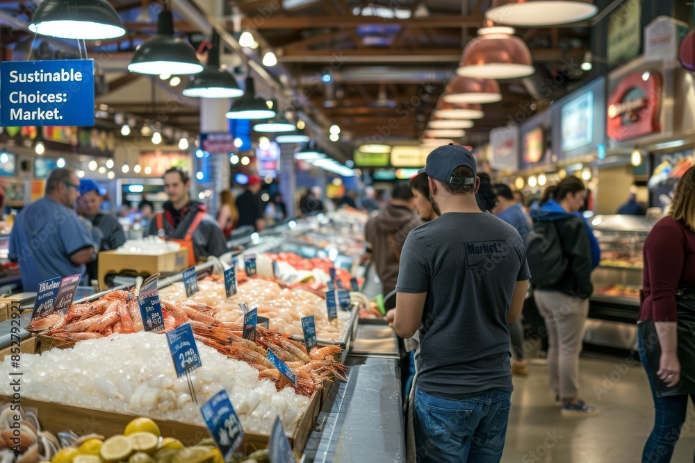 Sustainable Seafood Market with Eco-Friendly Labels Promoting Responsible Sourcing Choices Sustainable Seafood Market with Eco-Friendly Labels Promoting Responsible Sourcing Choices