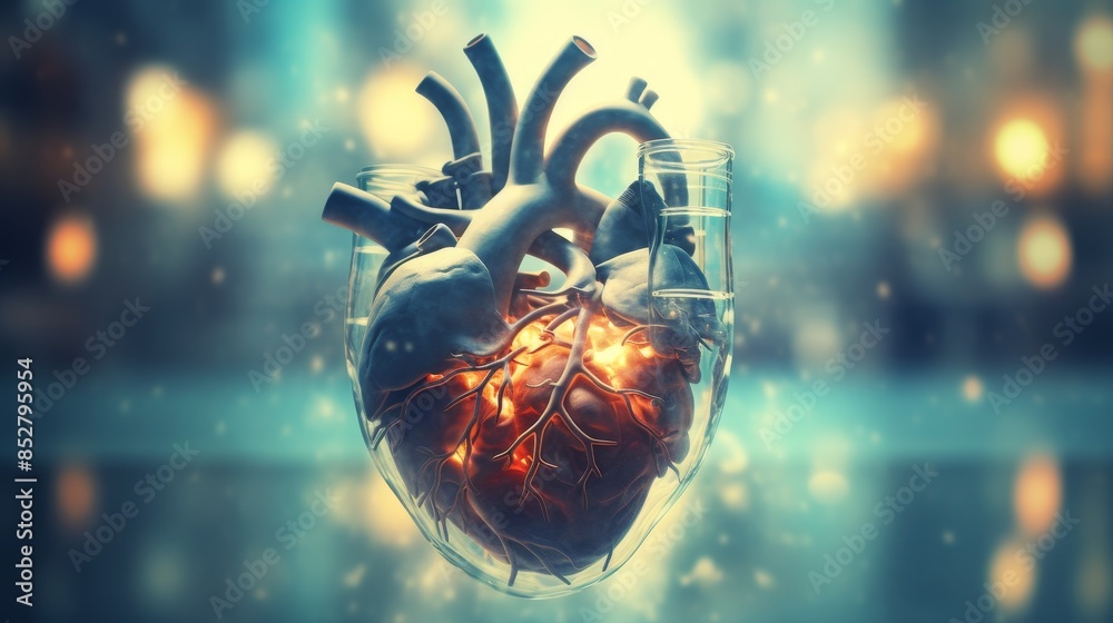 Close up of human heart with blood flow, perfect for medical concepts and illustrations