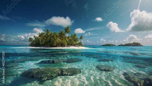 Tropical Island Bathed in Sunlight (Cloud-Filled Sky) photo