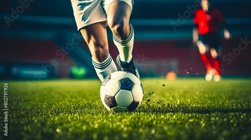 Soccer player in action legs view