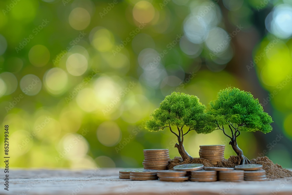 Trees Growing on Stacks of Coins: Investment and Financial Growth Concept. Sustainable Wealth Growth: Trees on Coins Representing Eco-Friendly Investments Trees Growing on Stacks of Coins: Investment and Financial Growth Concept. Sustainable Wealth Growth: Trees on Coins Representing Eco-Friendly Investments
