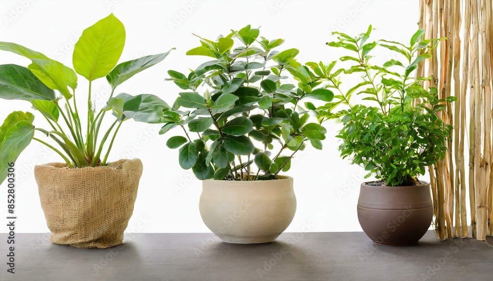 Set 3 of Green plants in potted for interior decoration isolated on white background Set 3 of Green plants in potted for interior decoration isolated on white background