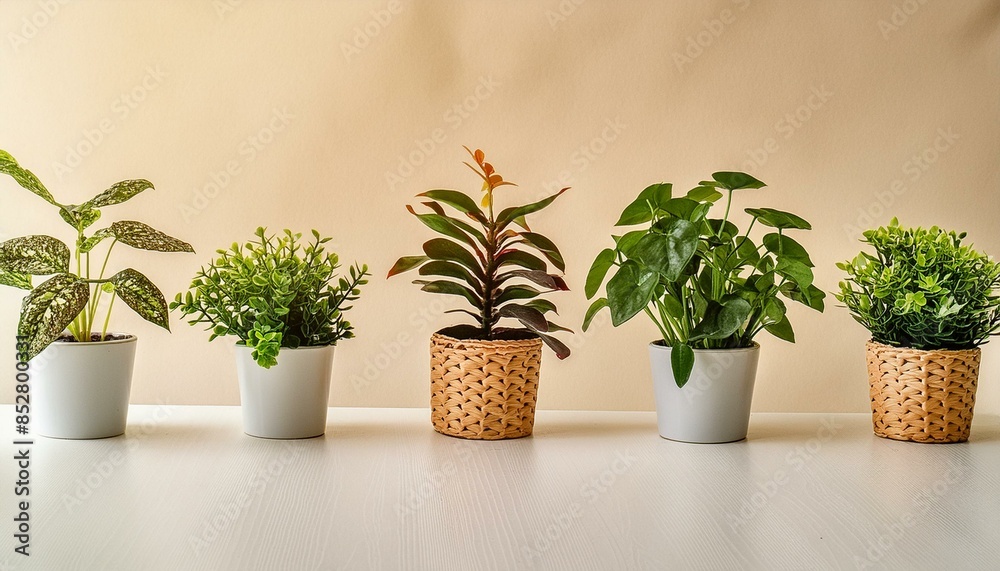 Fototapeta premium Set 3 of Green plants in potted for interior decoration isolated on white background