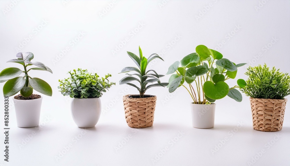 Set 3 of Green plants in potted for interior decoration isolated on white background Set 3 of Green plants in potted for interior decoration isolated on white background