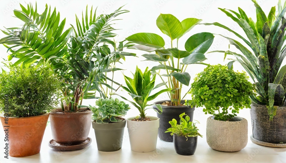 Fototapeta premium Set 3 of Green plants in potted for interior decoration isolated on white background