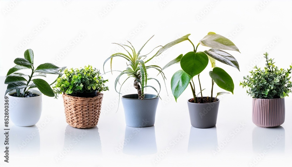 Fototapeta premium Set 3 of Green plants in potted for interior decoration isolated on white background