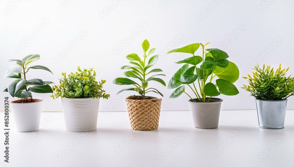 Fototapeta premium Set 3 of Green plants in potted for interior decoration isolated on white background