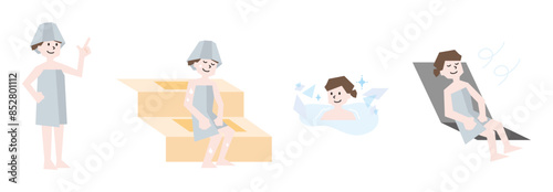 サウナを楽しむ女性のイラストセット