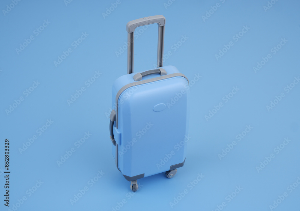 Blue travel suitcase on blue background. Blue travel suitcase on blue background.