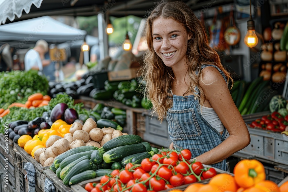 A bustling farmers market with vendors selling organic produce and handmade eco-friendly products. A bustling farmers market with vendors selling organic produce and handmade eco-friendly products.