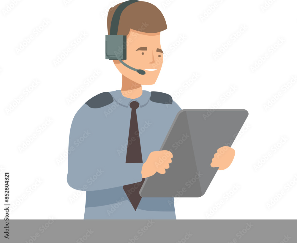 Airport officer working using headset and tablet Airport officer working using headset and tablet