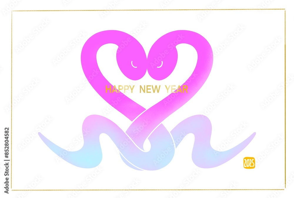 Obraz premium 2025年 ハートをつくるヘビのイラストのおしゃれな年賀状 巳年 ピンク