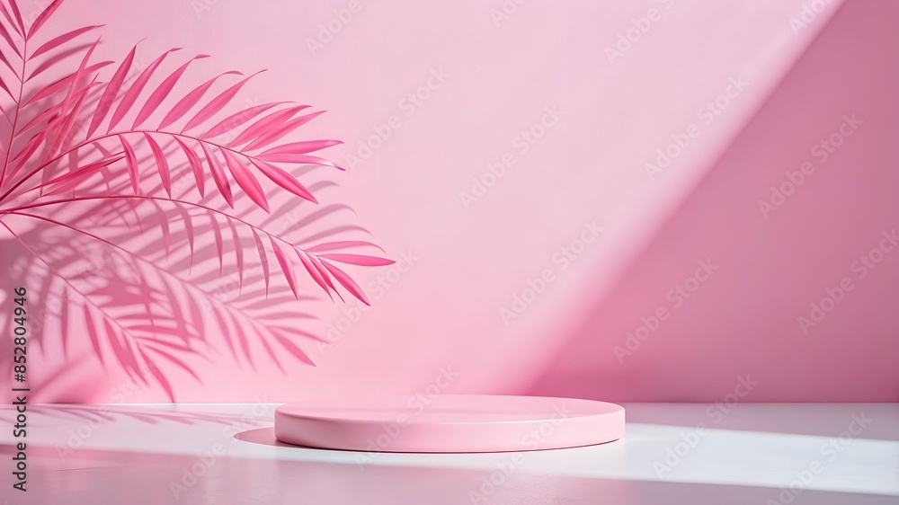 Minimalistic abstract gentle light beige pink background for product presentation with light andand intricate shadow from the window and vegetation on wall Minimalistic abstract gentle light beige pink background for product presentation with light andand intricate shadow from the window and vegetation on wall
