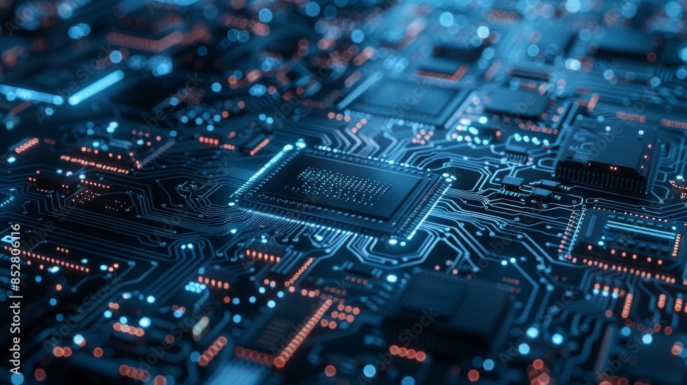 Macro photograph of a microchip with blockchain technology Macro photograph of a microchip with blockchain technology