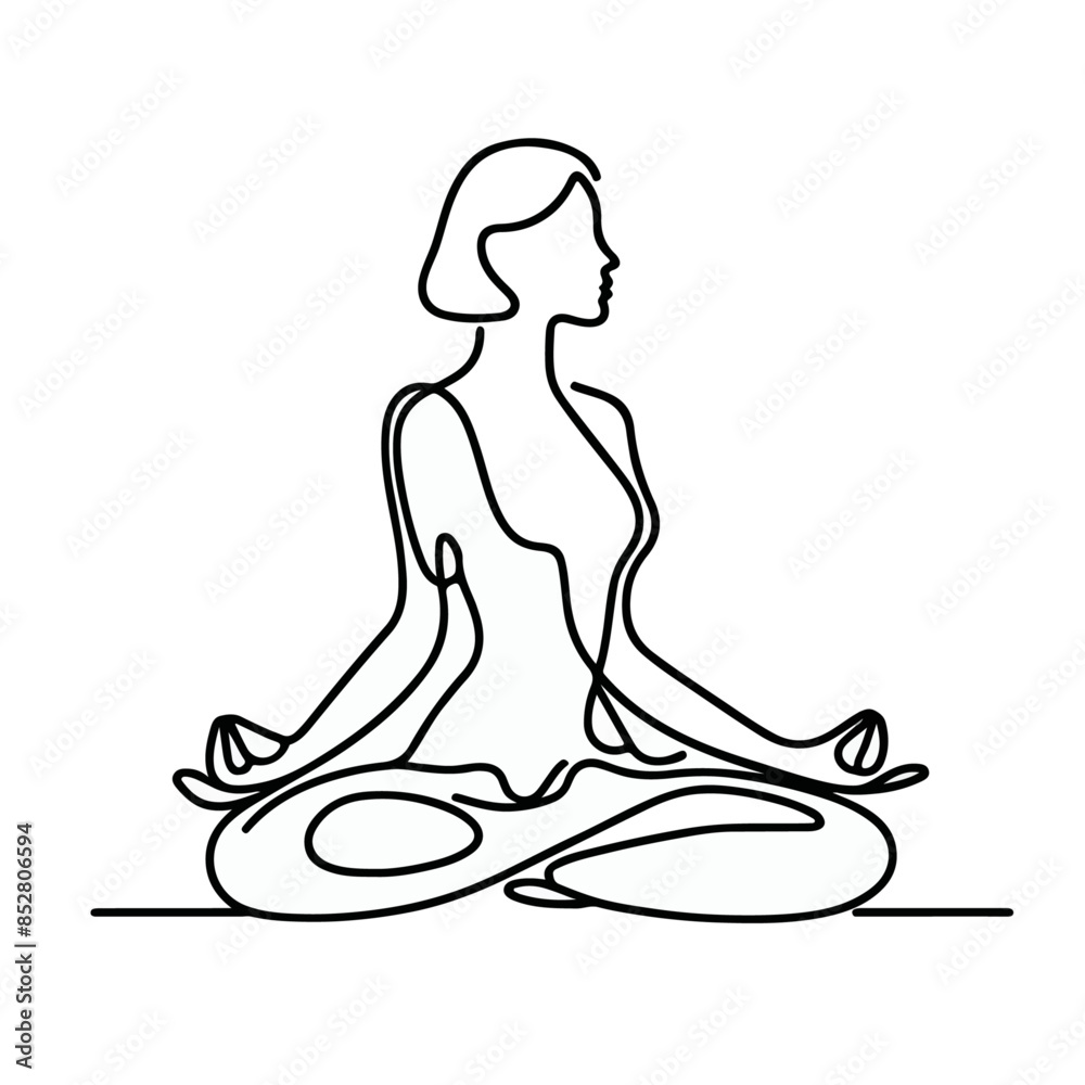 women performing yoga line art, Continuous line drawing of meditating girl, One line woman sitting in lotus pose yoga women performing yoga line art, Continuous line drawing of meditating girl, One line woman sitting in lotus pose yoga