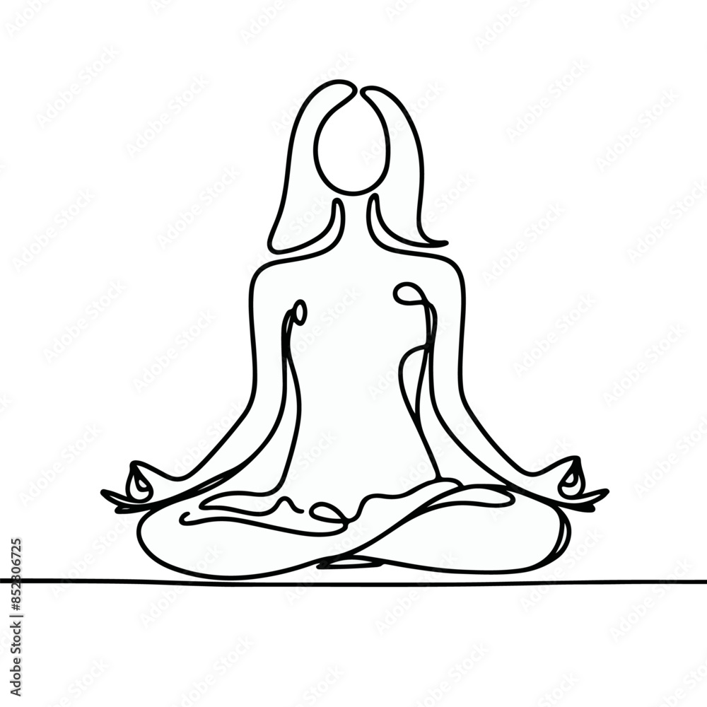 women performing yoga line art, Continuous line drawing of meditating girl, One line woman sitting in lotus pose yoga women performing yoga line art, Continuous line drawing of meditating girl, One line woman sitting in lotus pose yoga