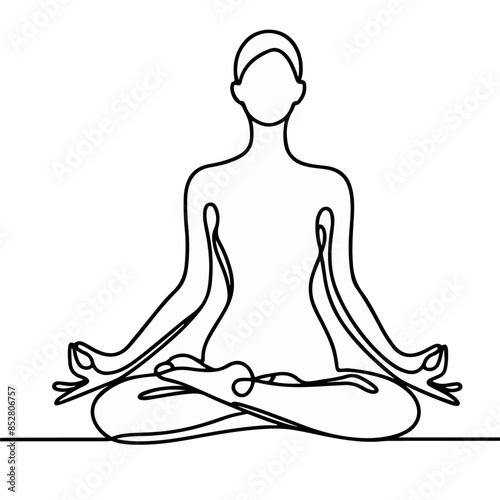 women performing yoga line art, Continuous line drawing of meditating girl, One line woman sitting in lotus pose yoga