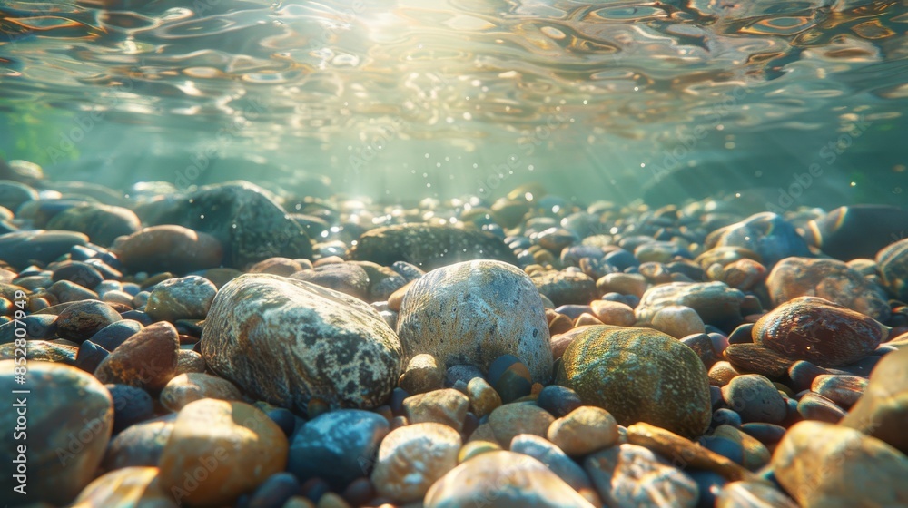 A rocky beach with a lot of rocks scattered around. The rocks are of ...