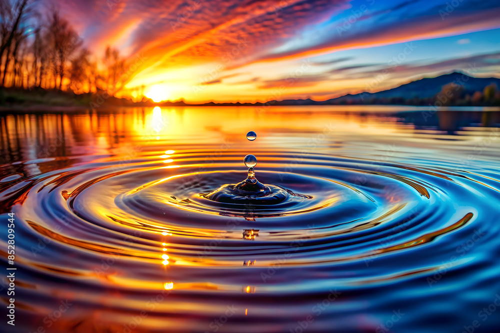 A crown of water spray against the sunset background A crown of water spray against the sunset background