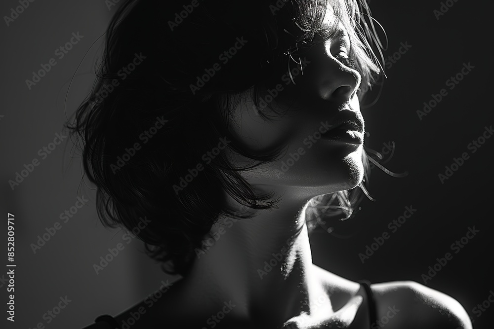 Monochrome profile of a person with emphasis on shadows and light. Monochrome profile of a person with emphasis on shadows and light.