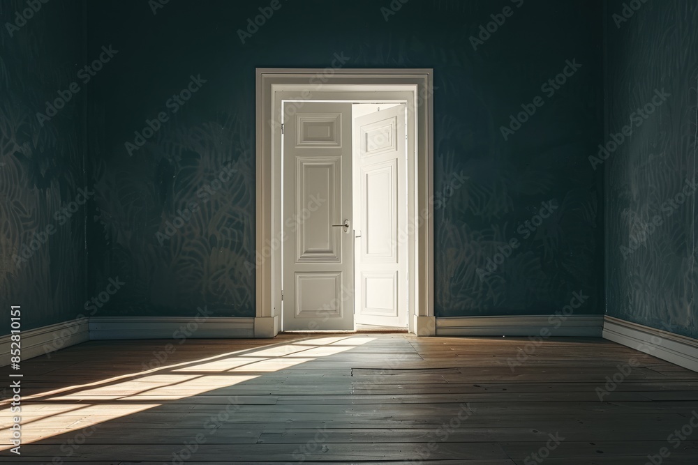 Dark empty room with light coming in through an open door Dark empty room with light coming in through an open door