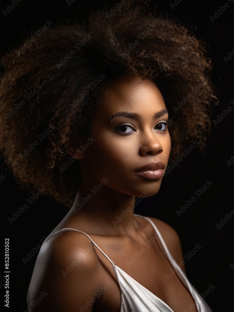 Studio portrait of gorgeous young Afro American woman on dark background Studio portrait of gorgeous young Afro American woman on dark background