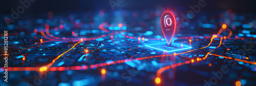 Digital GPS location on map with pin route path concept. AI generated image